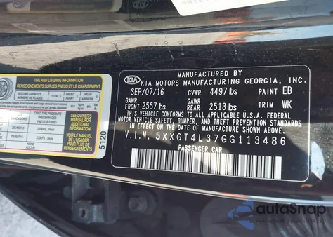 2016 Kia Optima Lx из США, поврежденный, VIN 5XXGT4L37GG113486